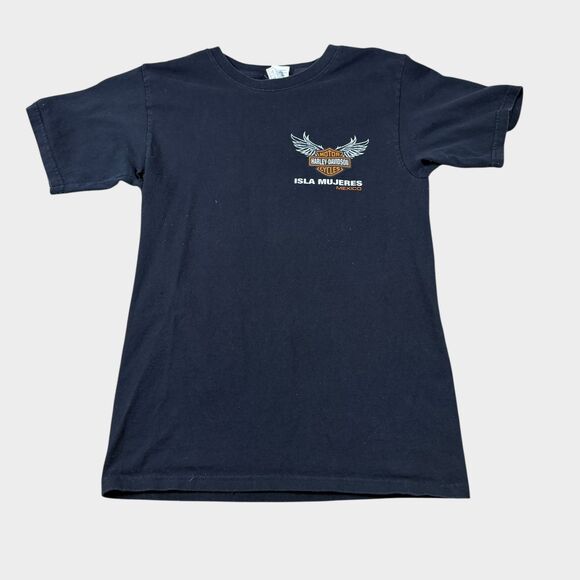 VTG Harley Davidson Shirt Mens Small Black Isla Mujeres Mexico Yazbek Winged - Picture 2 of 11